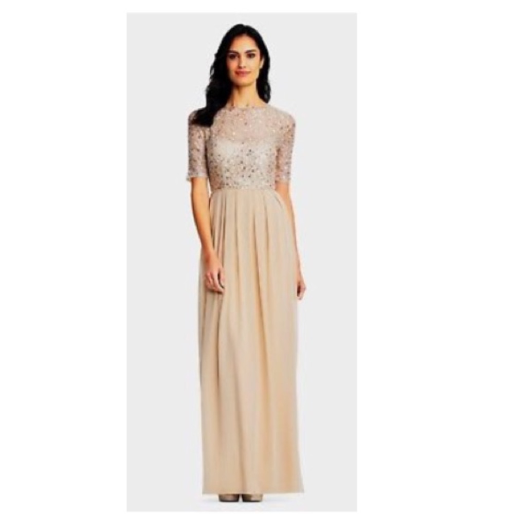 ADRIANNA PAPELL SEQUIN LACE BODICE & CHIFFON GOWN - Picture 2 of 8